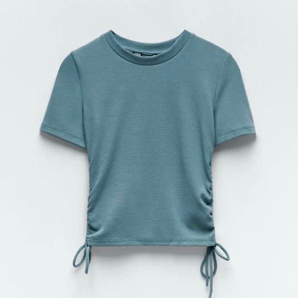 Zara - Ruched Tie Side Ribbed Top